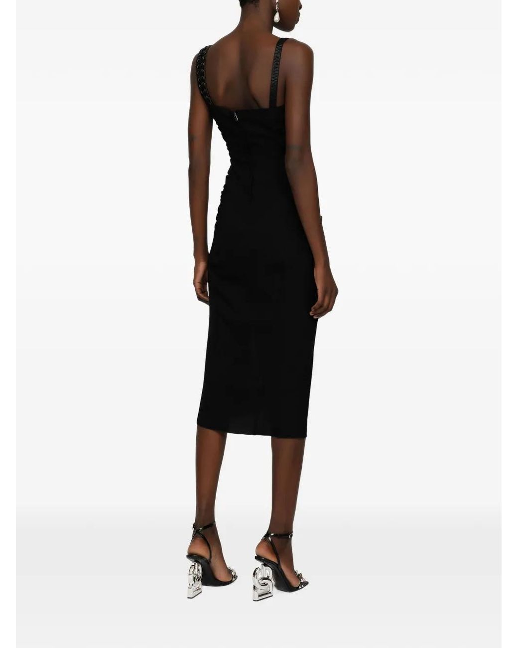 Dolce & Gabbana Black Sleeveless Lace-up Midi Dress