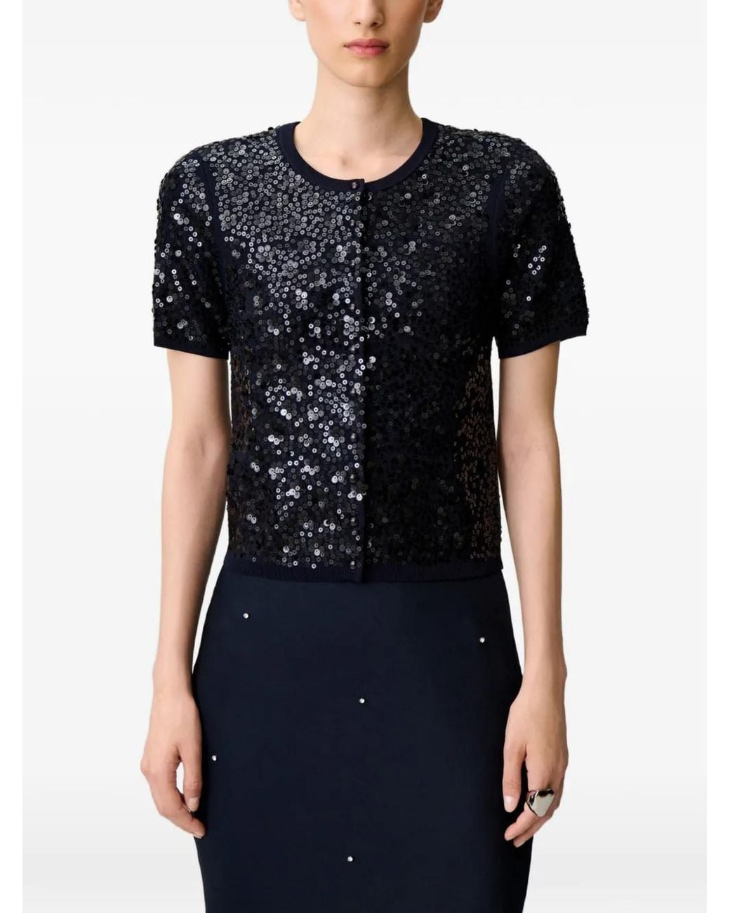 Claudie Pierlot Black Sequin-Embellished Floral-Pattern Cardigan