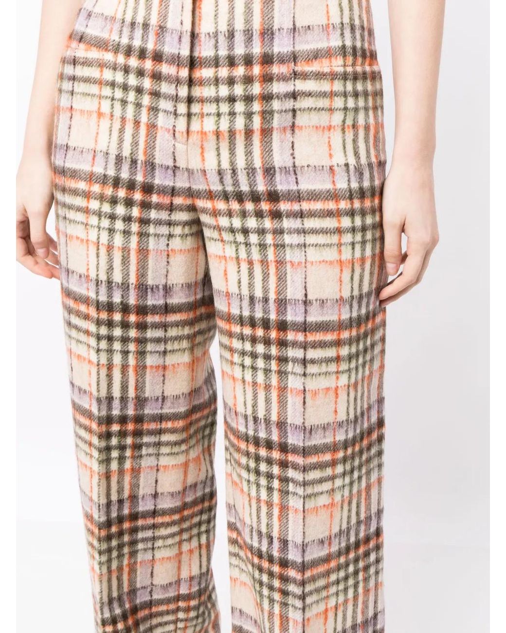 Sonia Rykiel Natural Checked Felted Wool Straight-Leg Trousers