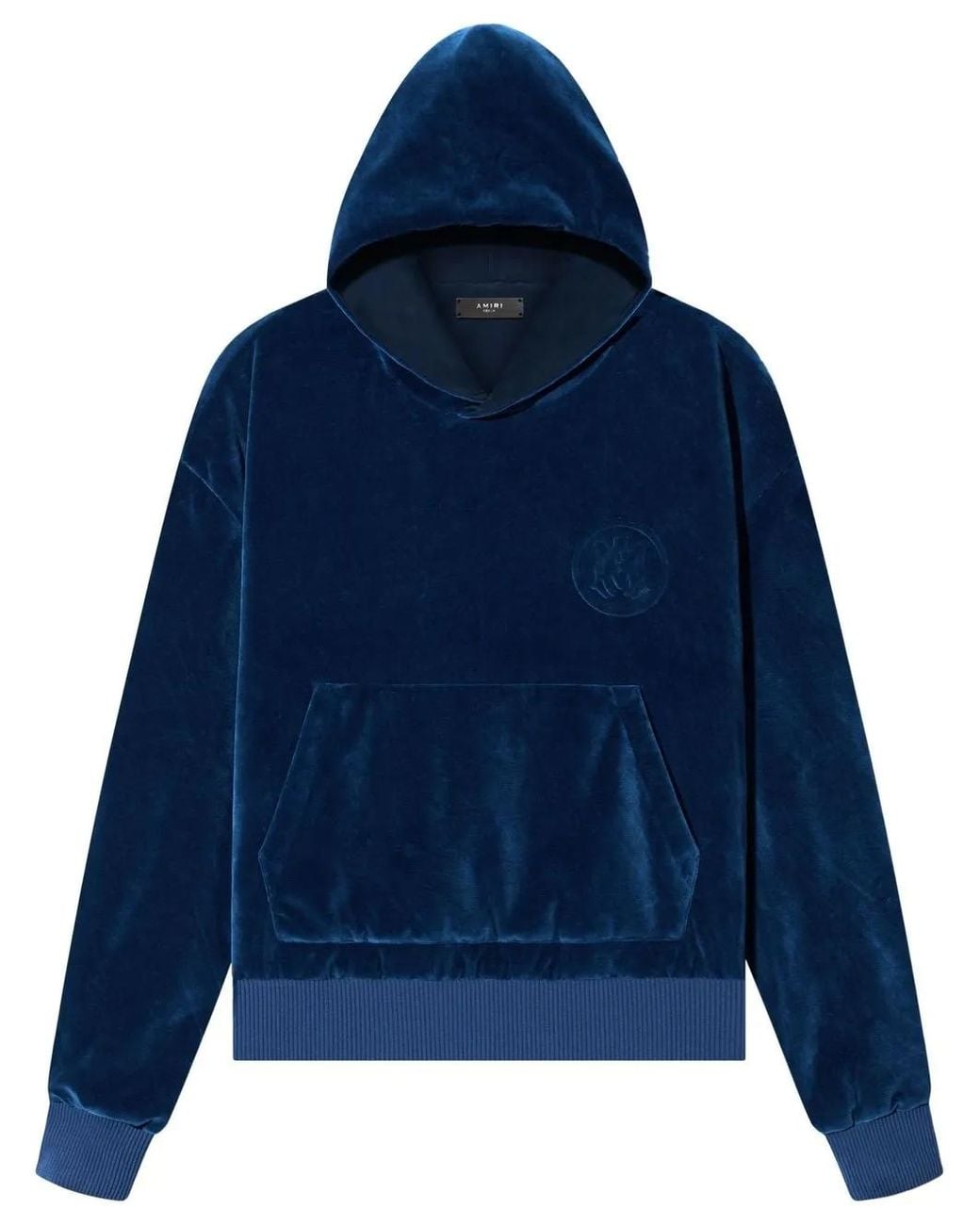 Amiri Blue Velour Pouch-Pocket Hoodie for men