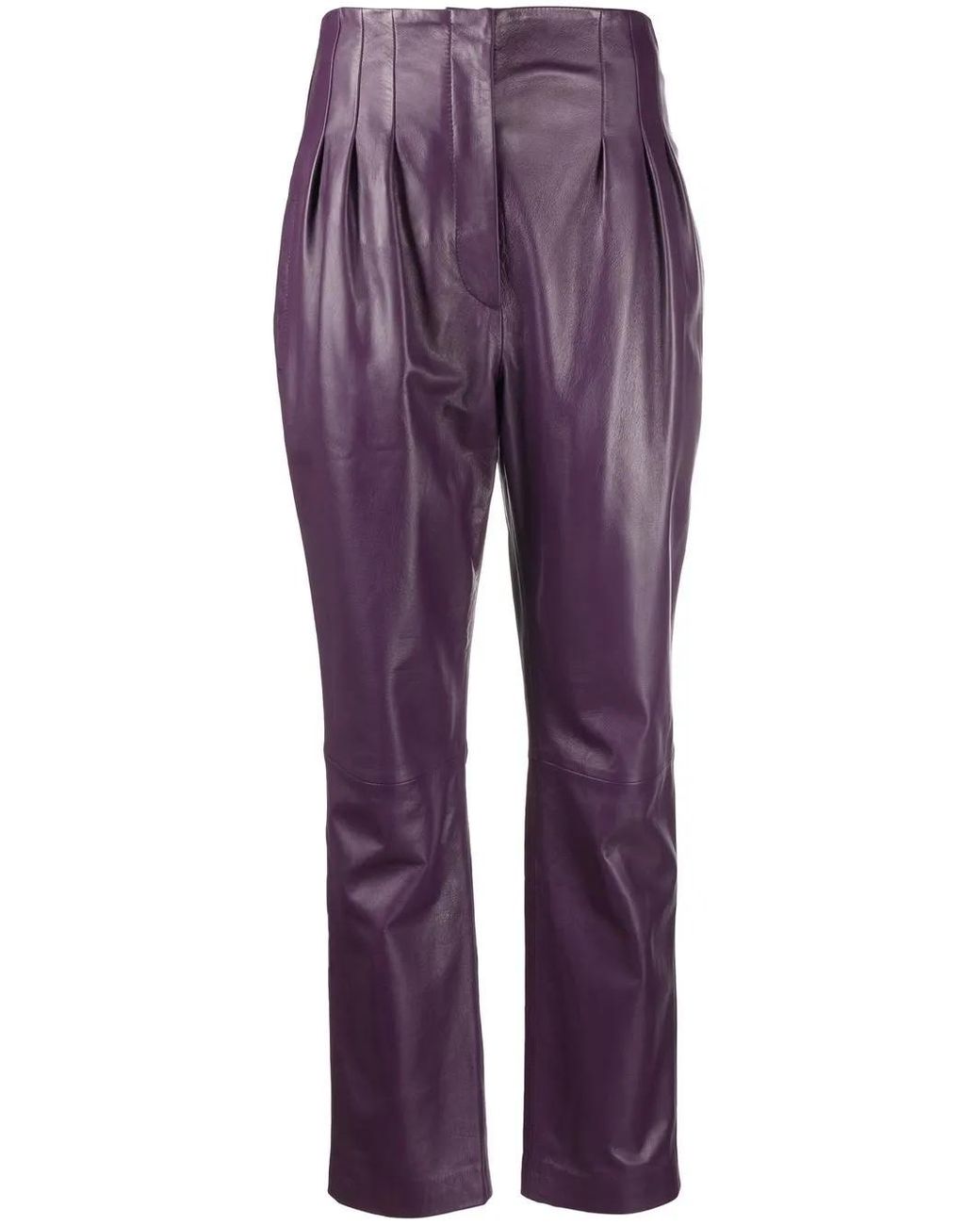 Alberta Ferretti Purple Tapered-Leg Leather Trousers