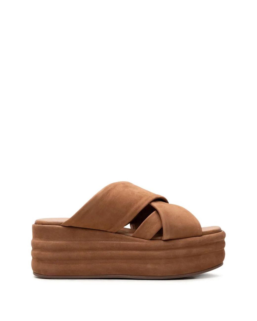 Free People Brown Wanderbay Crossover-Strap Platform Sandals