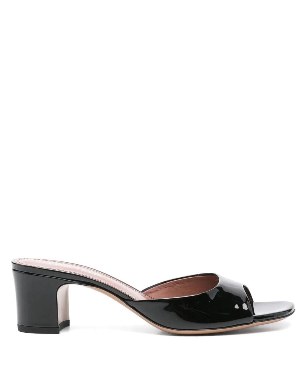 Paris Texas Black Open-Toe Mules With Glossy Finish And Mid-Height Block Heel