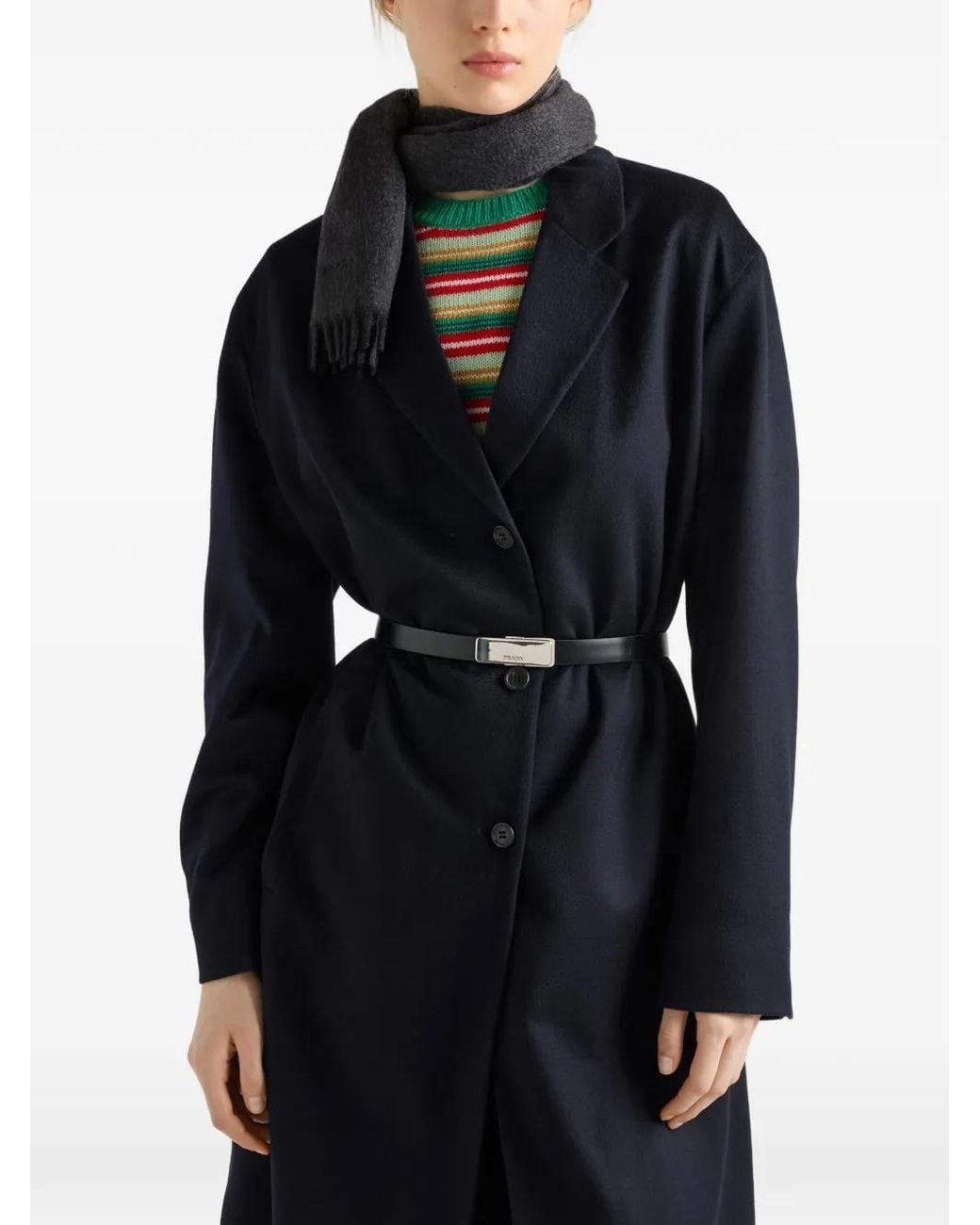 Prada Blue Single-Breasted Cashmere Overcoat