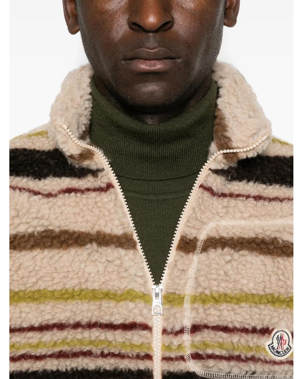 Moncler Natural Striped Teddy Zip-Up Cardigan for men
