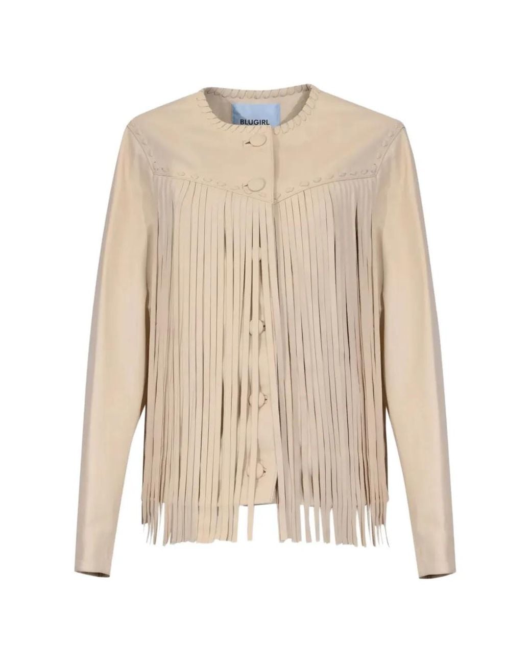 Blugirl Blumarine Natural Fringe-Trimmed Leather Jacket