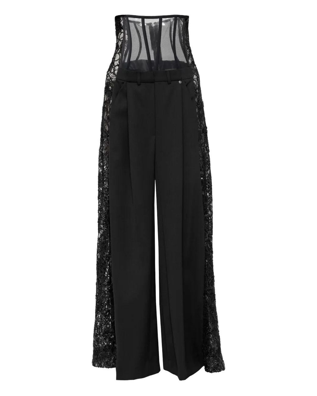 Nissa Black Tulle Waist Wool Pants
