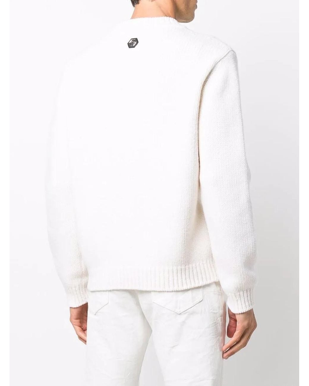 Philipp Plein White Patterned Intarsia-Knit Jumper