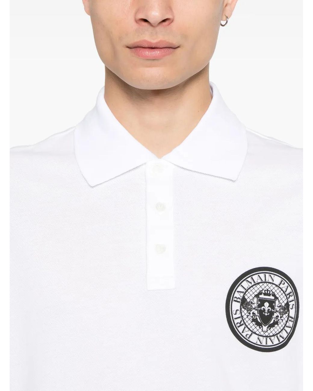 Polo Con Stampa di Balmain in White da Uomo