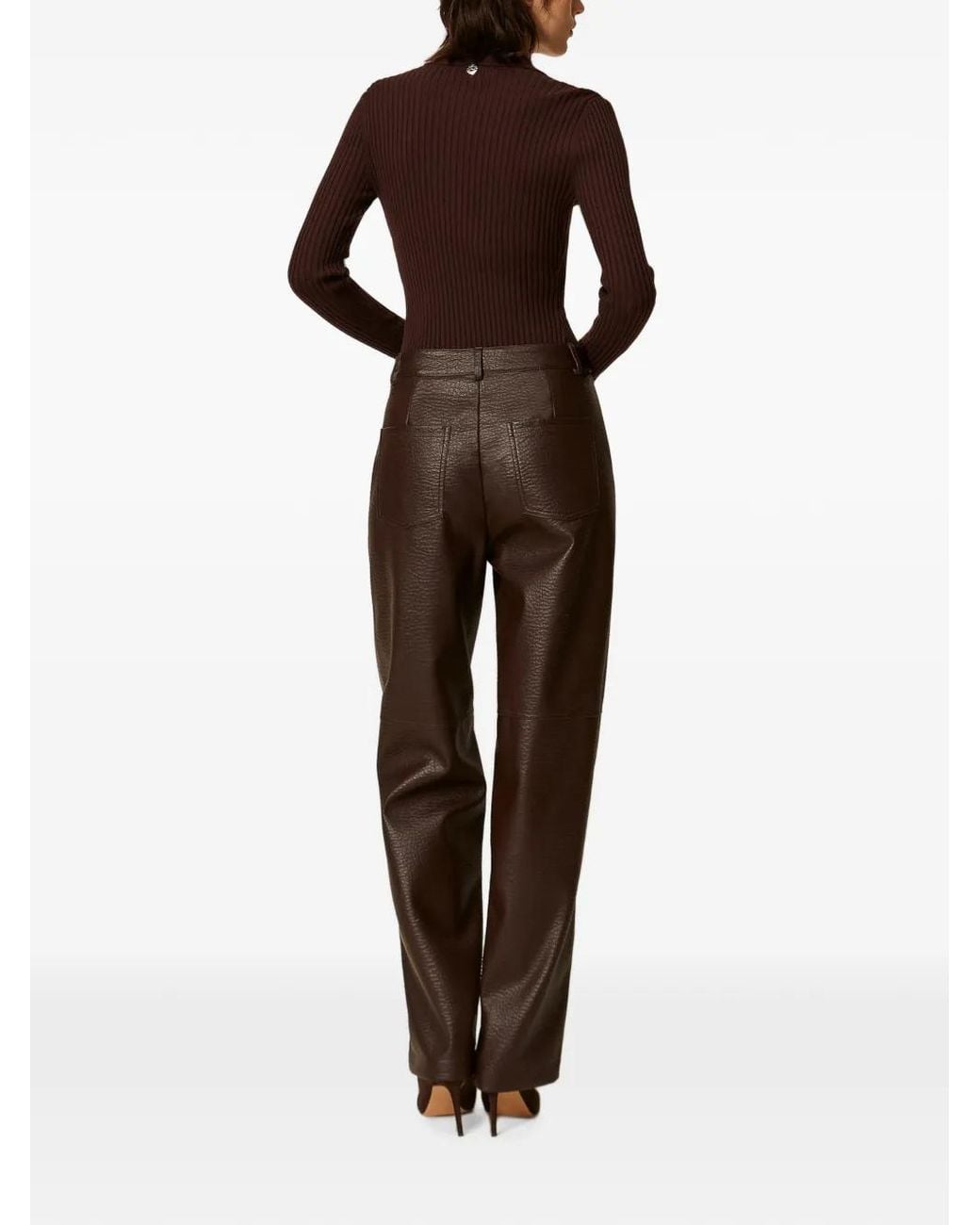 Twinset Brown Wide Faux-Leather Trousers