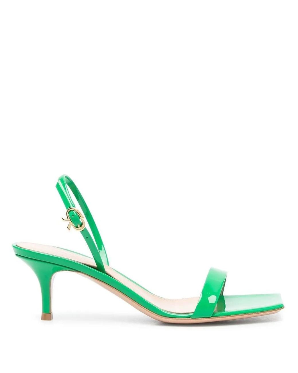 Gianvito Rossi Green Ribbon Patent Leather Kitten Sandals