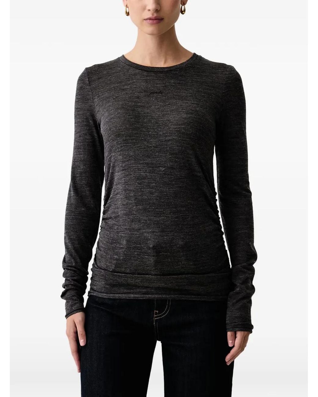 Pinko Black Logo-Embroidered Ruched T-Shirt