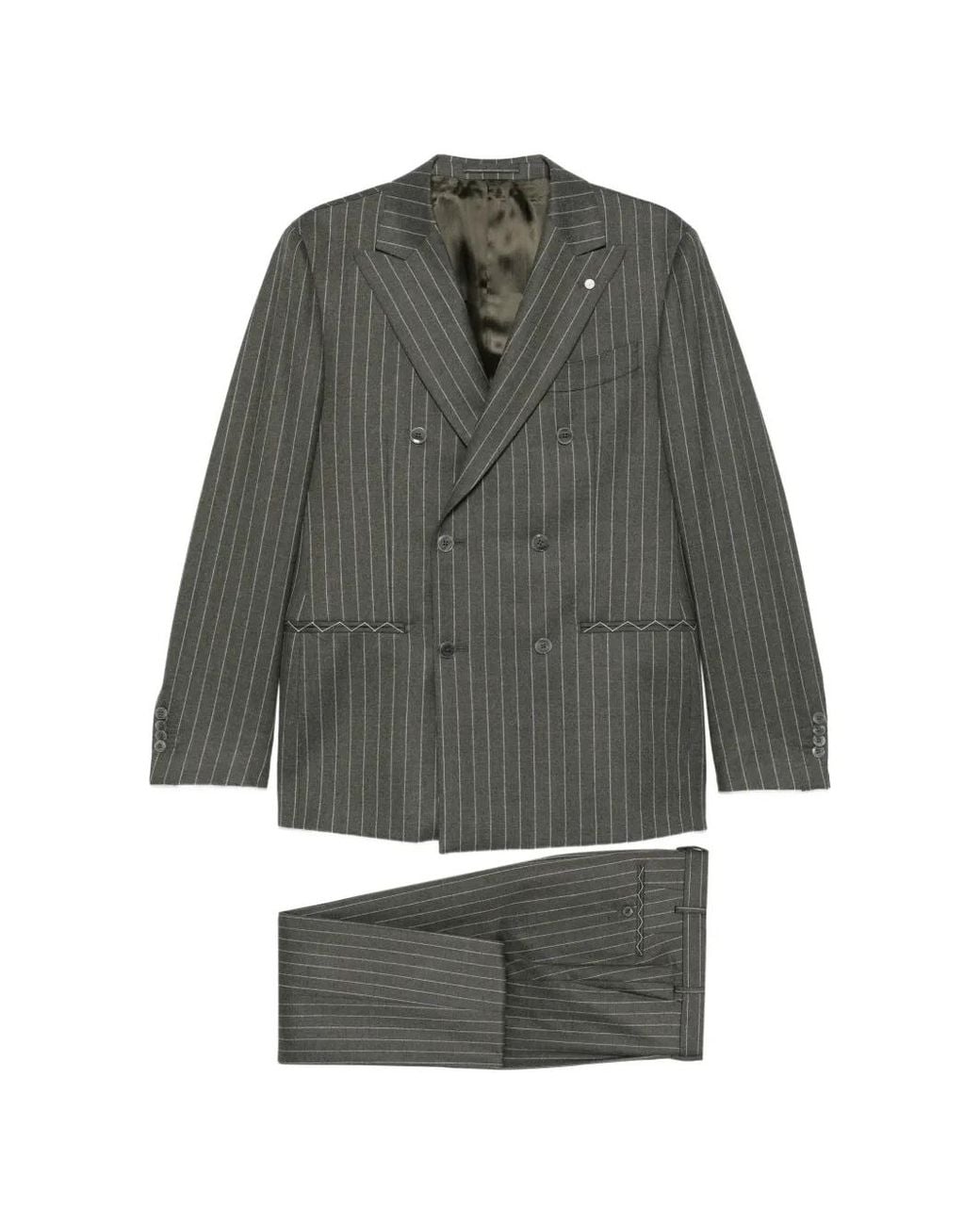 Luigi Bianchi Gray Double-Breasted Pinstripe-Pattern Suit for men