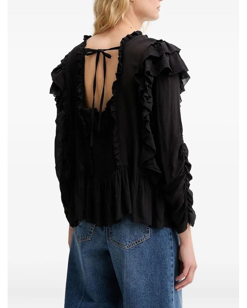 Munthe Black Crisp Smocked Ruffled Blouse