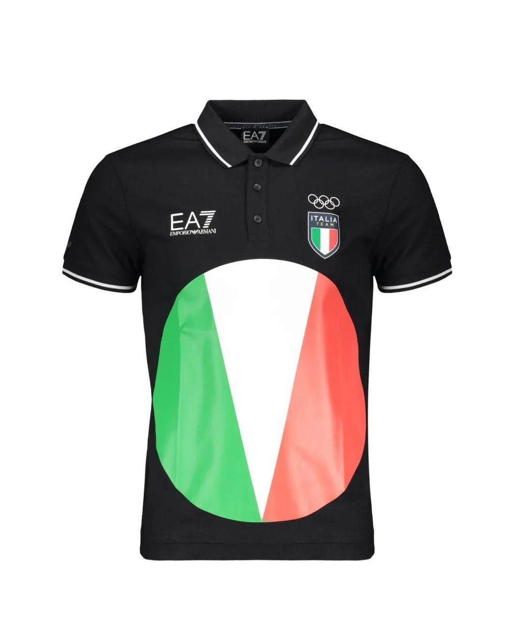 EA7 Black Logo-Print Polo Shirt for men