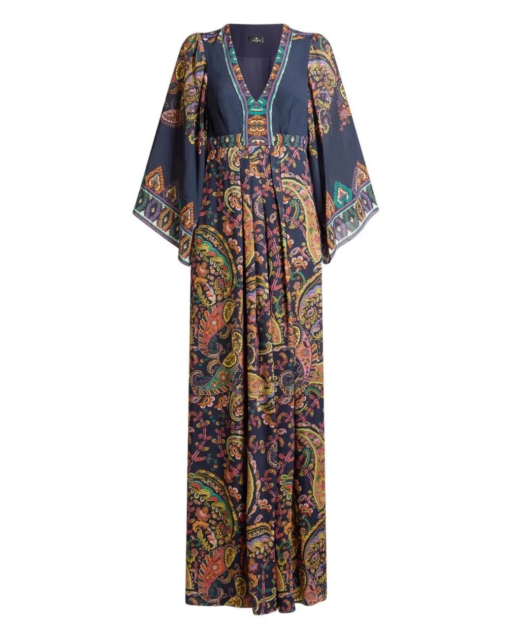 Etro Blue Paisley Print V Neck Dress