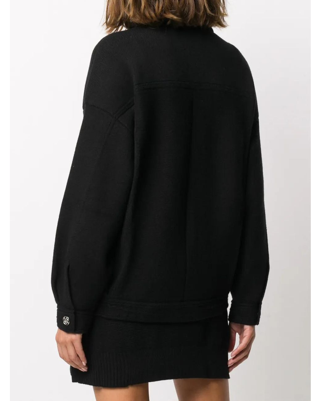 Barrie Black Contrast-Stitching Denim-Effect Jacket
