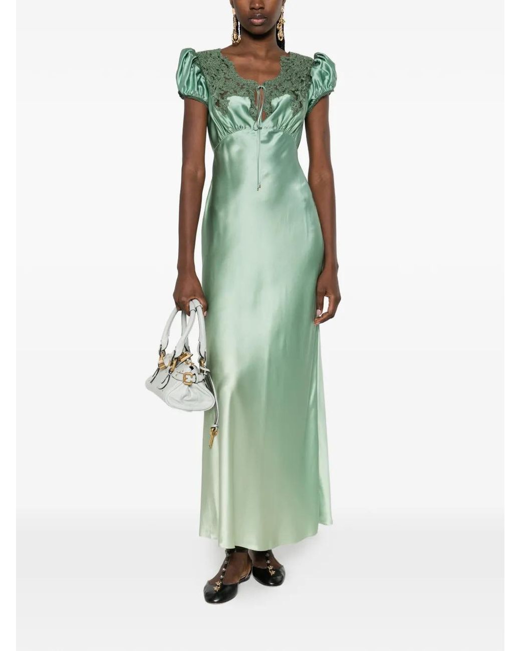 chloe green silk dress Chloé Lace-Insert Maxi in Category_All Womenswear/Exclusives
