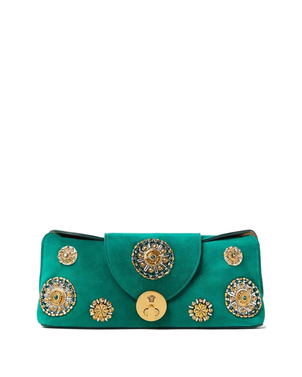 Versace Green Pochette En Daim Brodée Vivian
