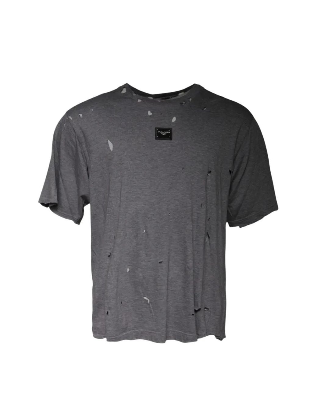 Dolce & Gabbana Gray T-Shirt À Effet-Usé Et Patch Logo for men