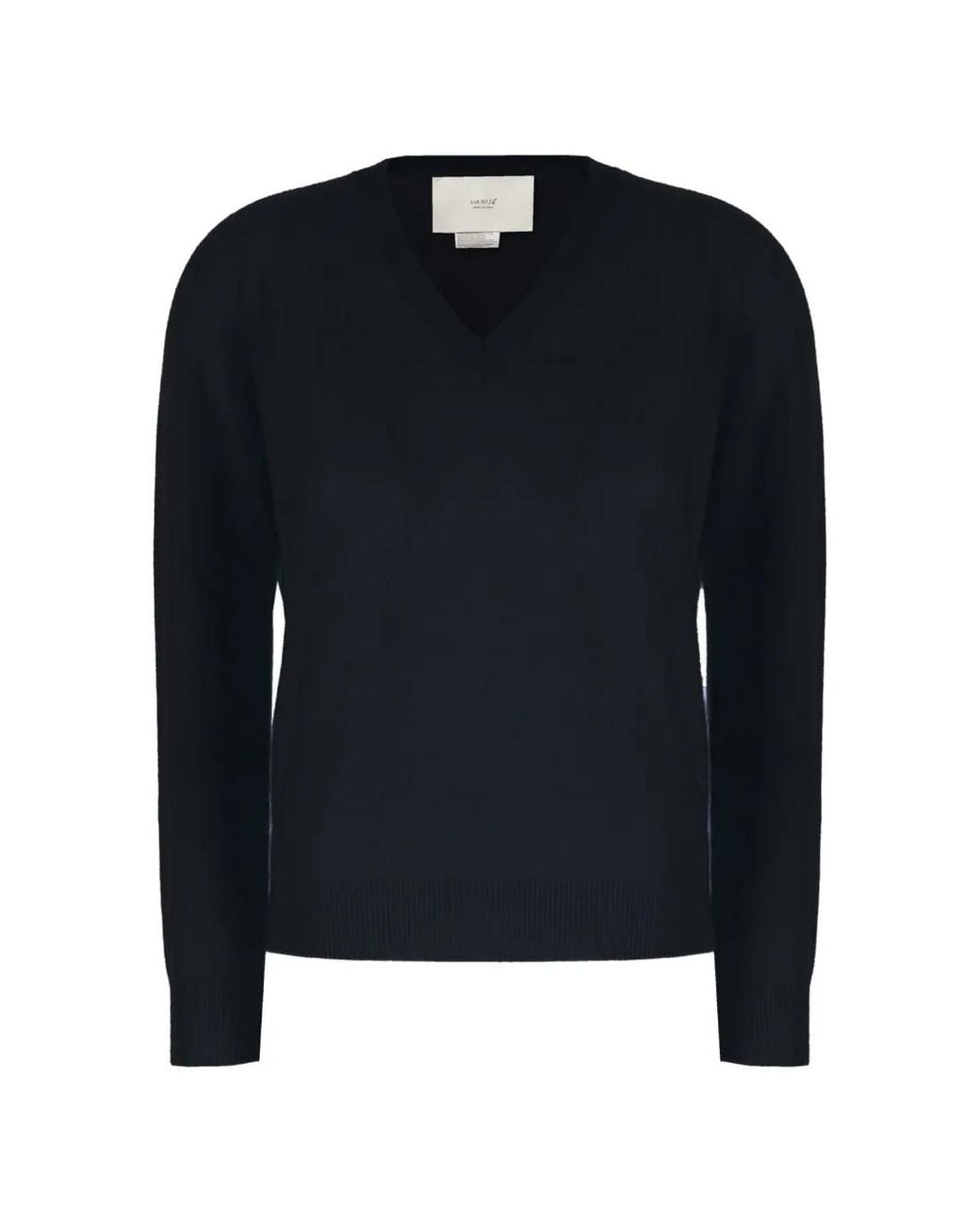 Vanisé Blue V-Neck Ribbed-Trim Sweater