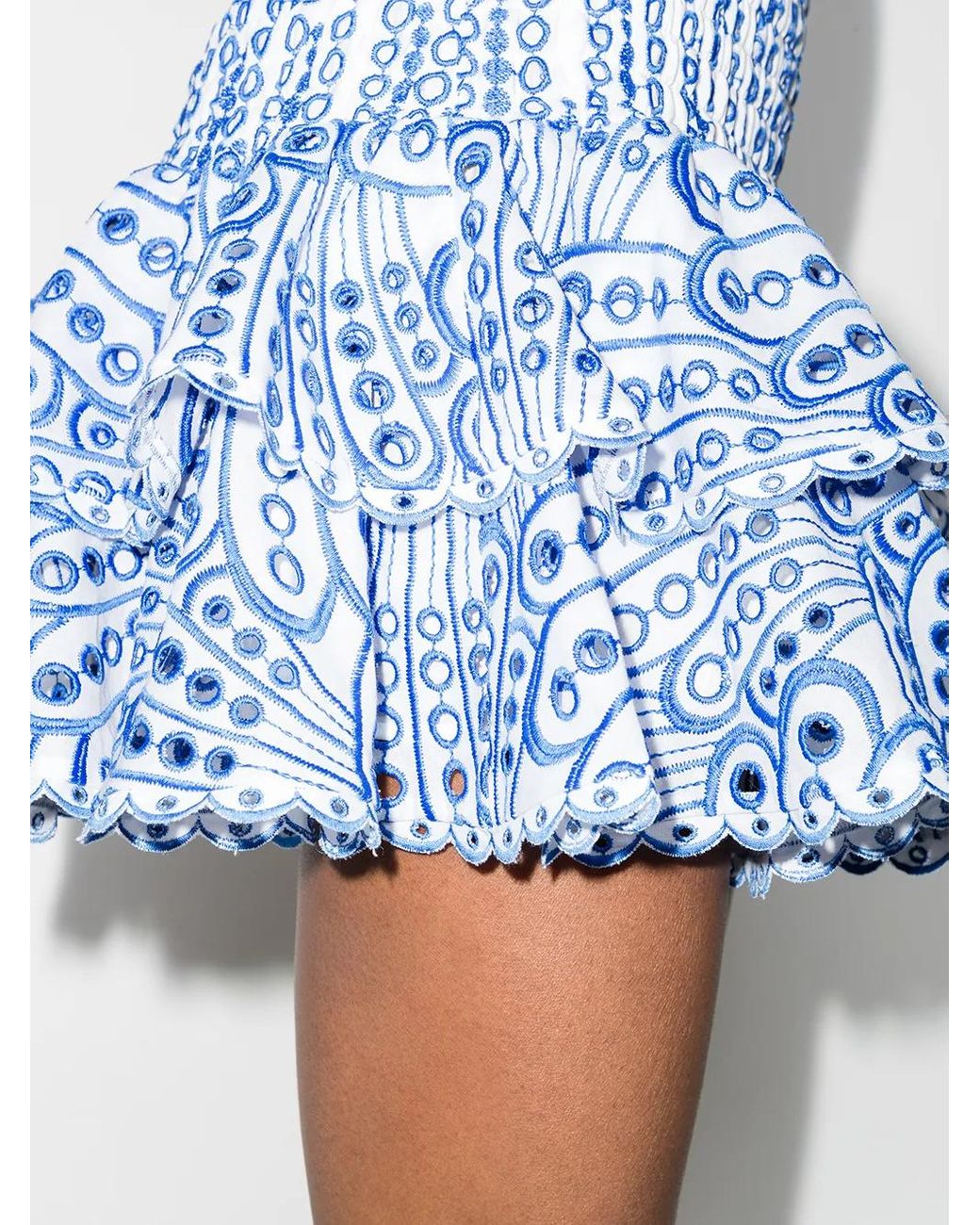 Charo Ruiz Blue Noa Embroidered Ruffled Mini Skirt