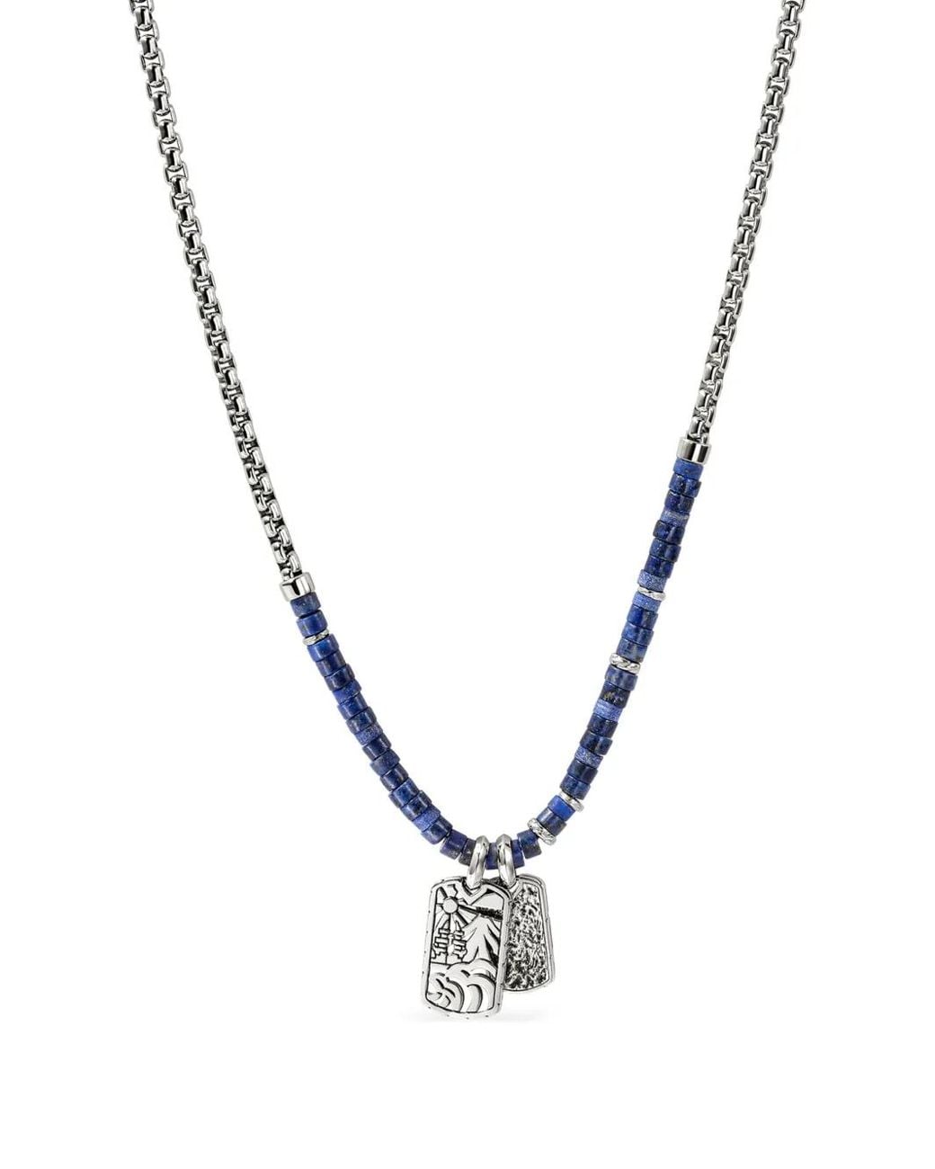 John Hardy Metallic Sterling Heishi Tag Lapis Lazuli Necklace for men