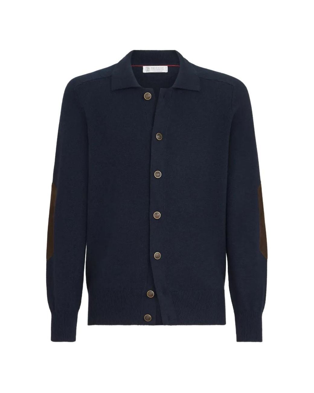 Brunello Cucinelli Blue Cardigan En Cachemire À Boutons Et Col Chemise for men