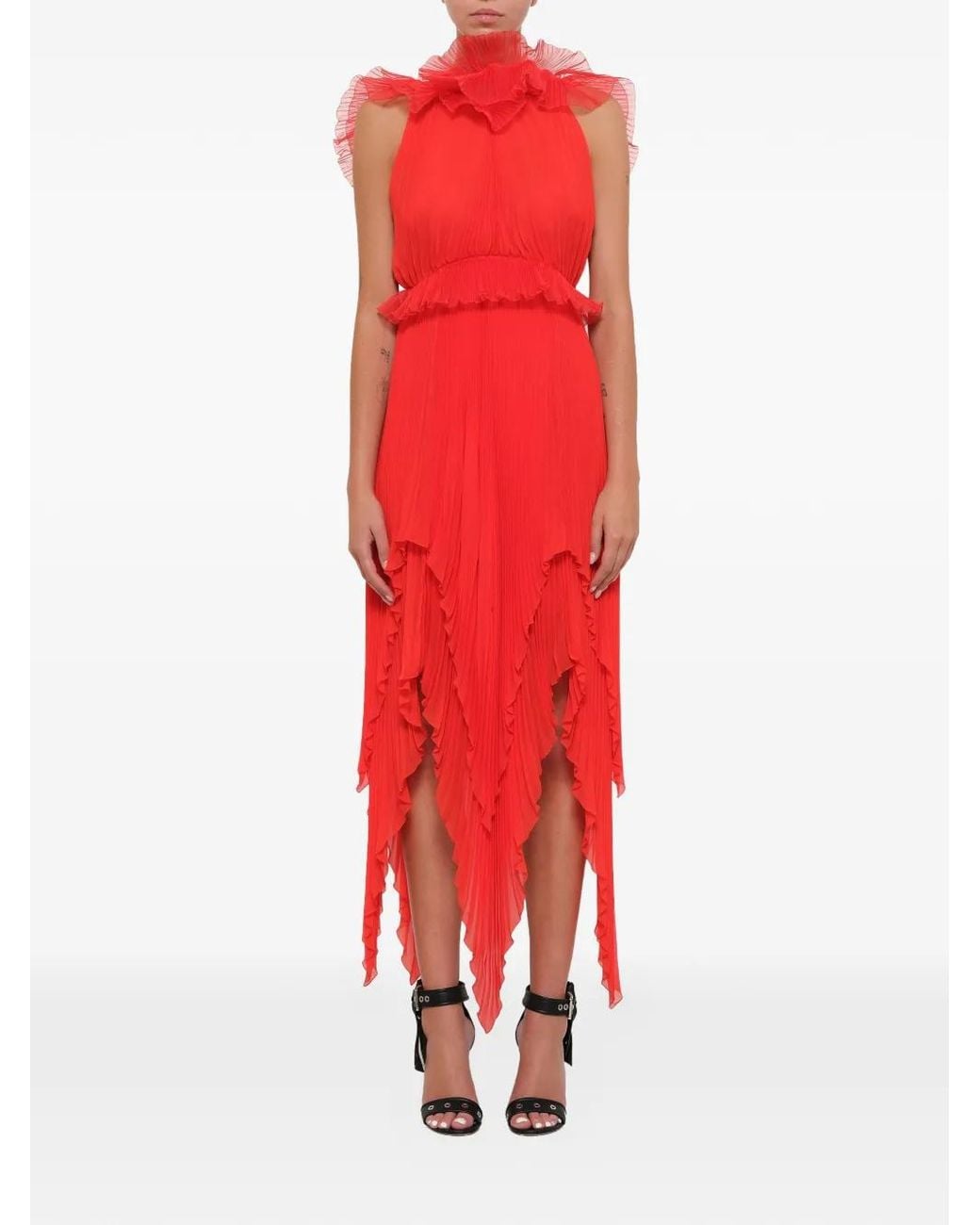 Givenchy Red Pod Ruffled Pleated Dress
