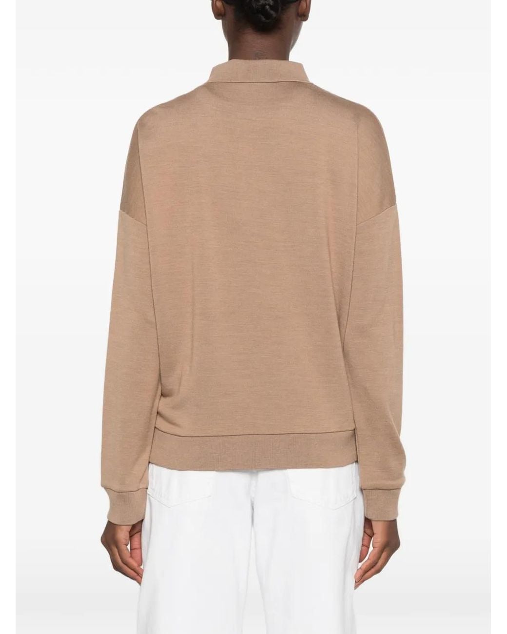 Max Mara Natural Polo-Collar Drop-Shoulder Sweater
