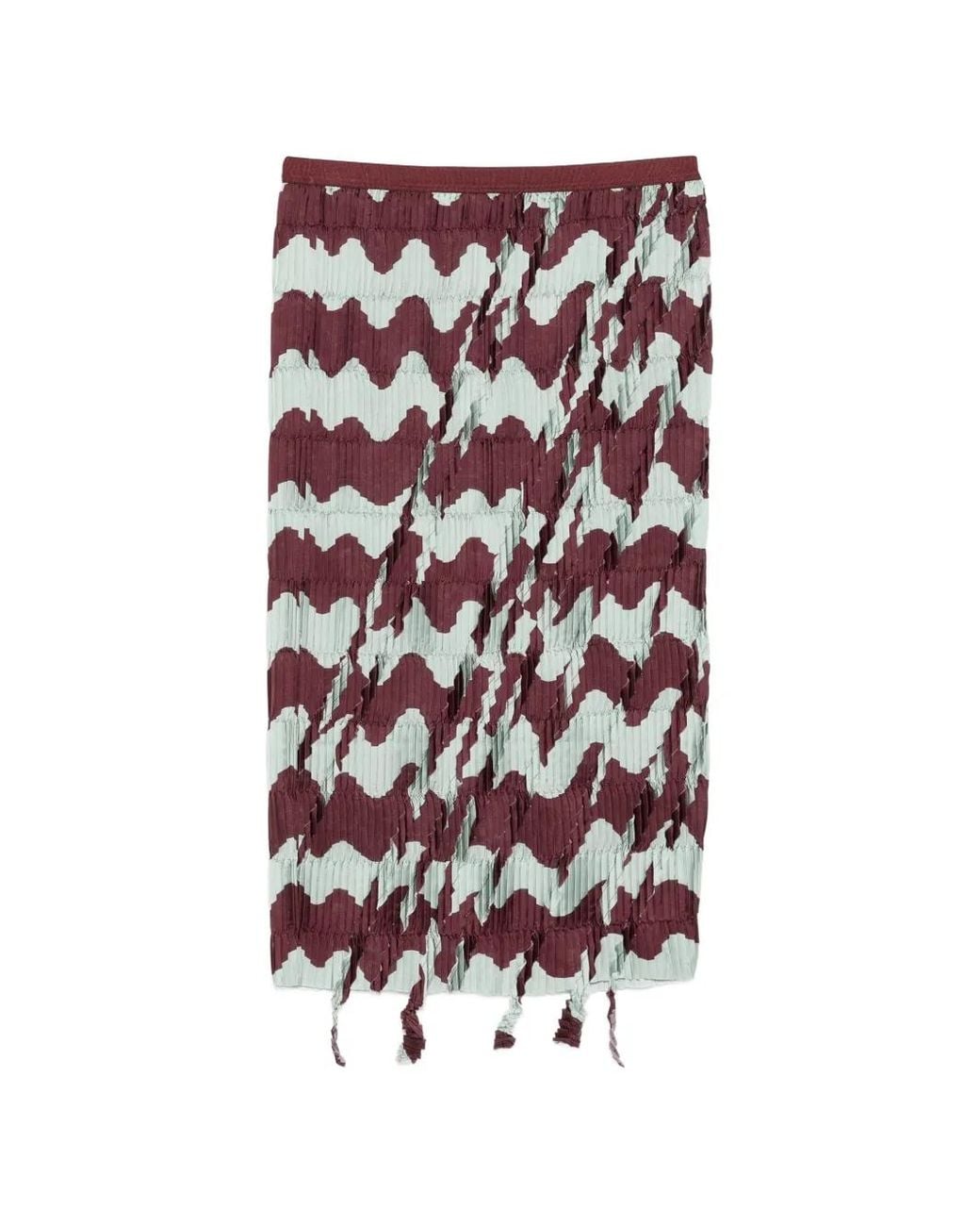 JNBY White Striped Pleating Fringed Skirt