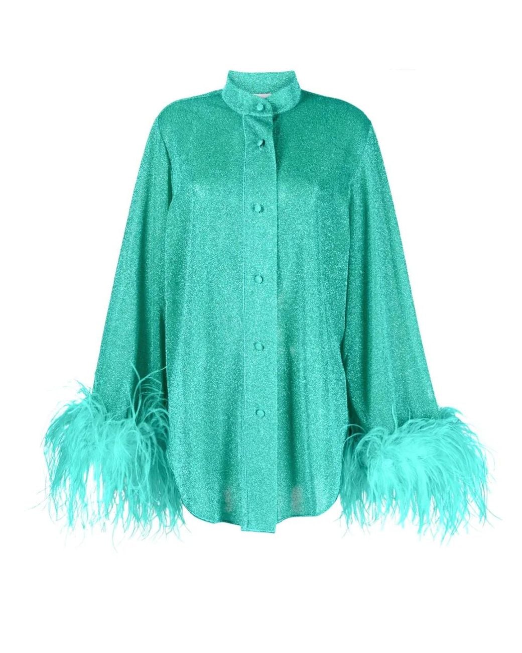 Oseree Green Feather-Trim Detail Blouse