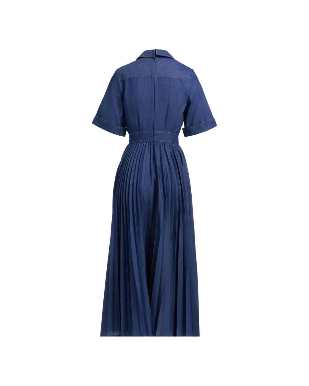 Elie Saab Blue Pleated Denim Midi Dress