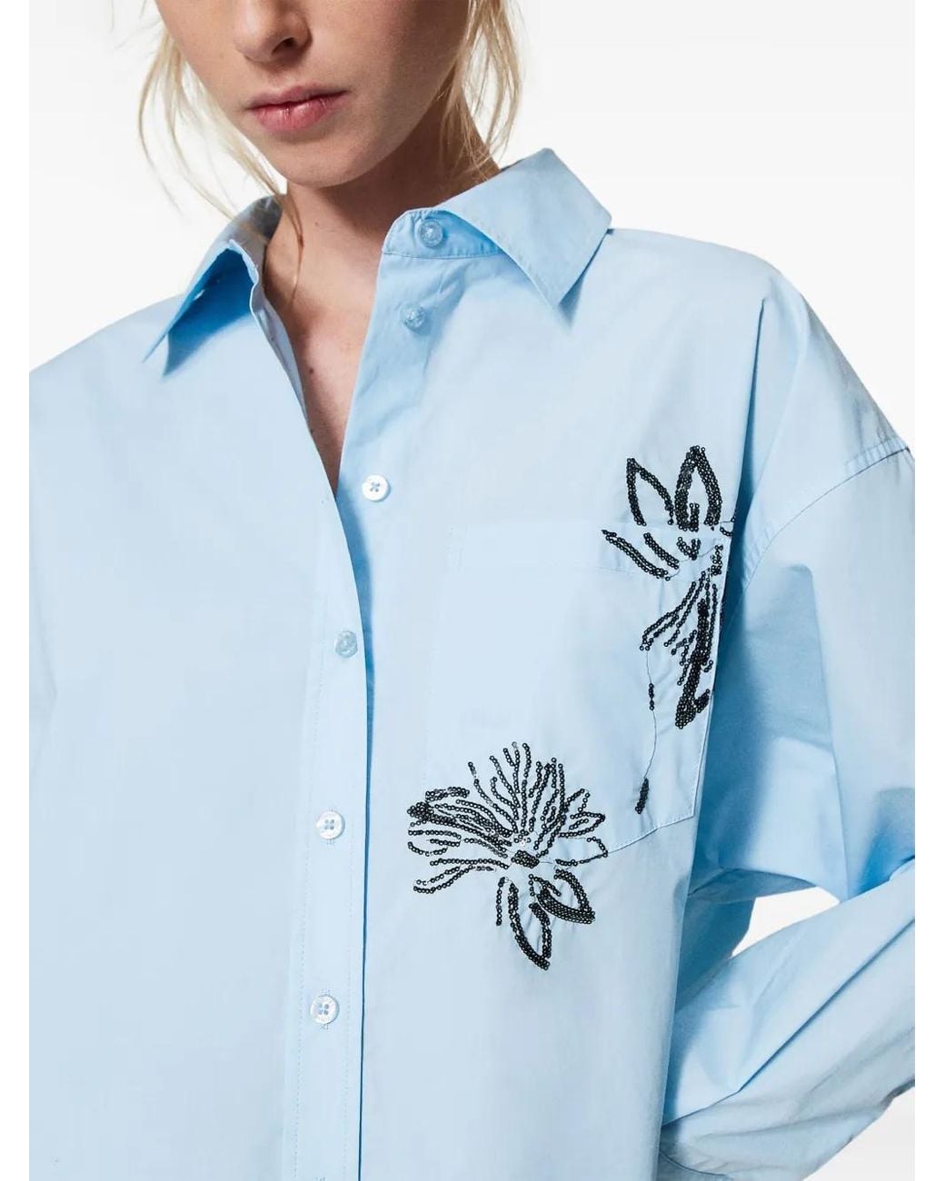 Twinset Blue Sequin-Embellished Shirt