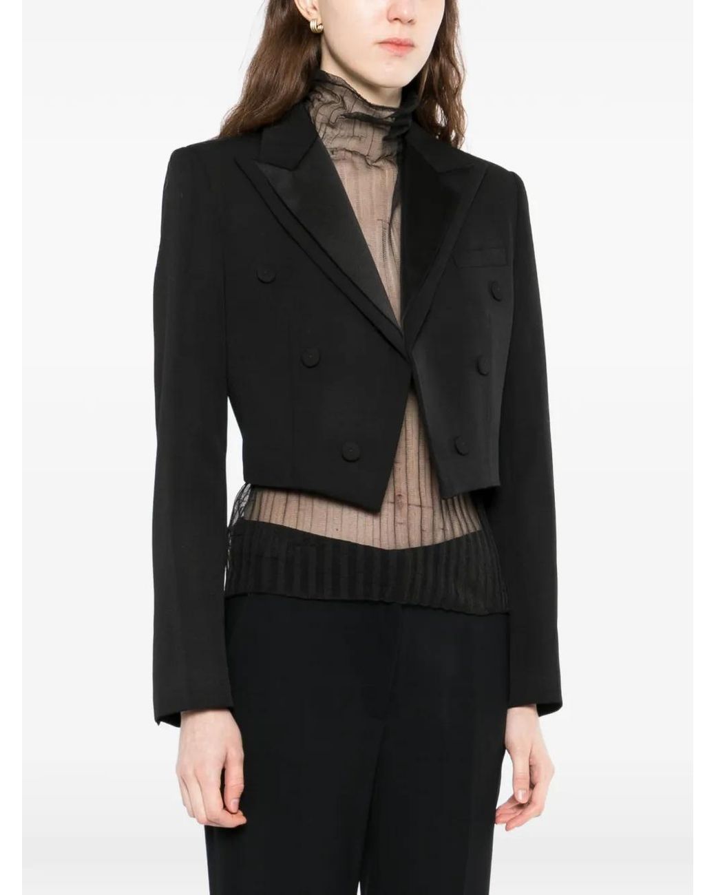 McQueen Black Double Lapel Cropped Jacket