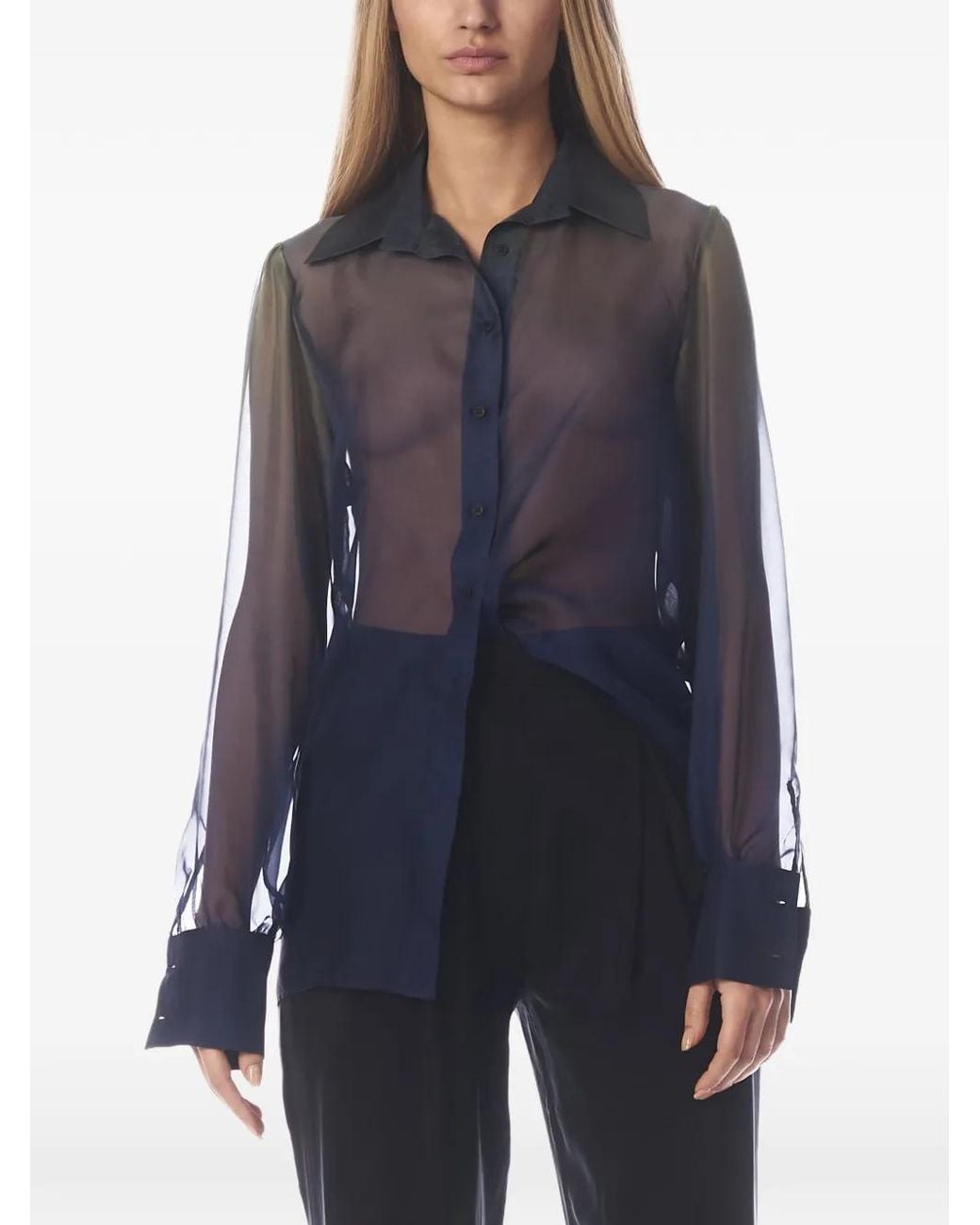Tessitura Body Couture Blue Chemise En Soie À Effet De Transparence