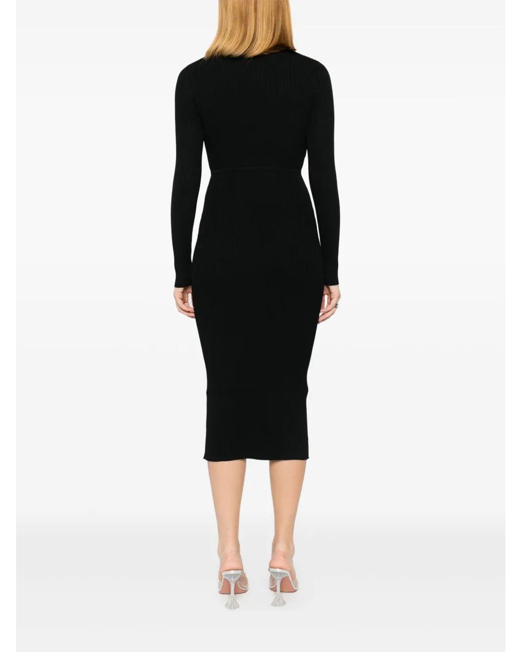 Pinko Black Fine-Ribbed Midi Dress