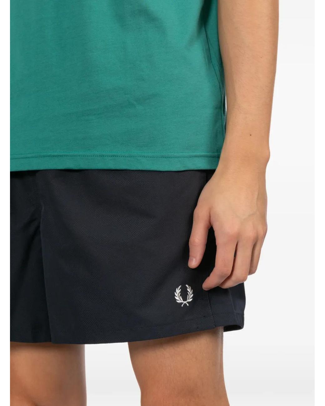 Fred Perry Blue Logo-Embroidered Shorts for men