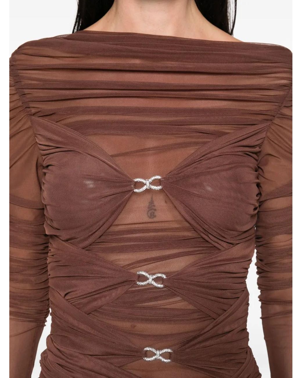 Mach & Mach Brown Crystal-Embellished Draped Dress