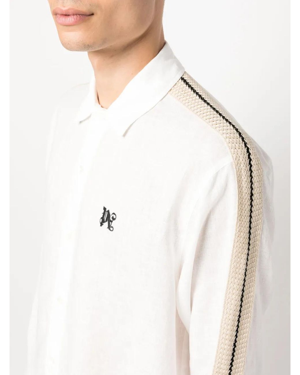 Palm Angels White Pa Monogram-Print Linen Shirt for men
