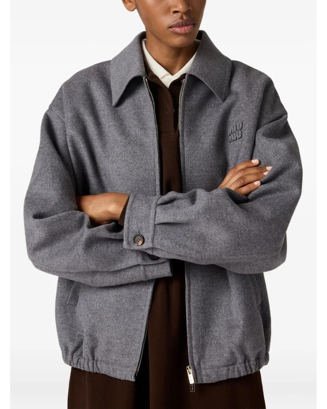 Miu Miu Wool-Cashmere Shirt Jacket in Grey | Lyst UK