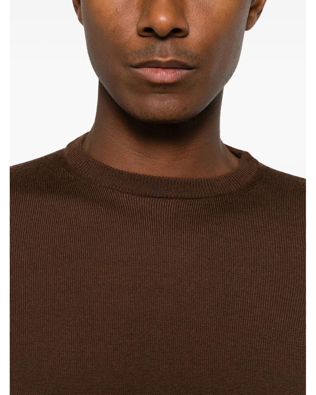 VELA SHOP Brown Crew-Neck Ribbed-Trim Sweater for men