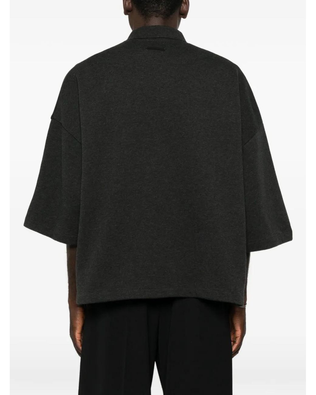 Fear Of God Black Cropped Panelled Polo Shirt for men