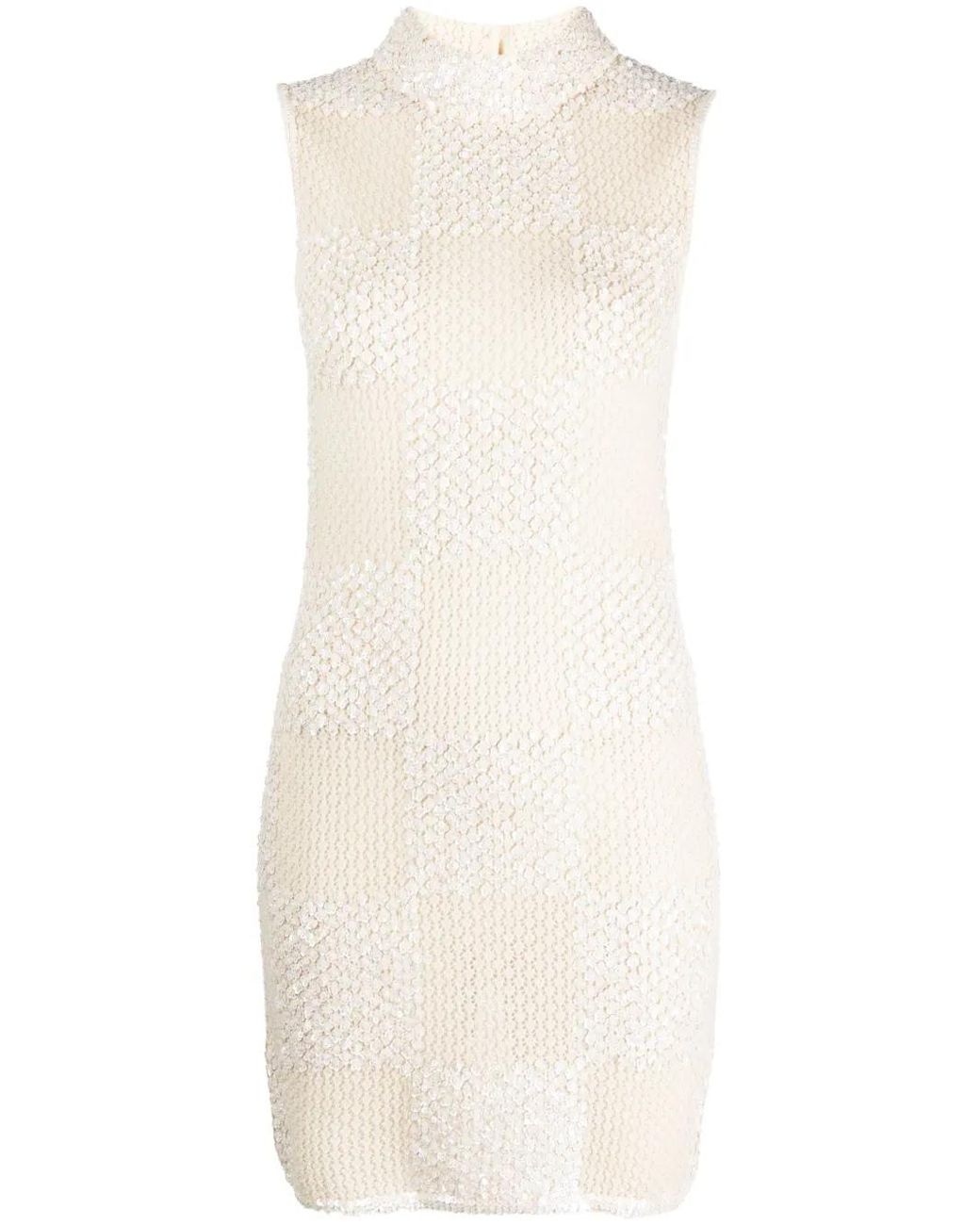 Casablanca White Sequin-Embellished Knit Dress