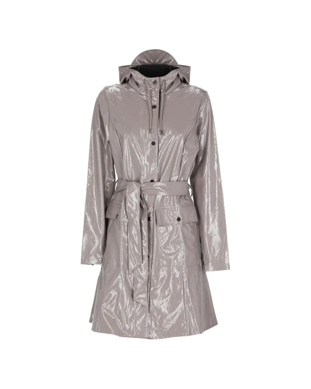 Rains Gray Curve Hooded Belted Coat