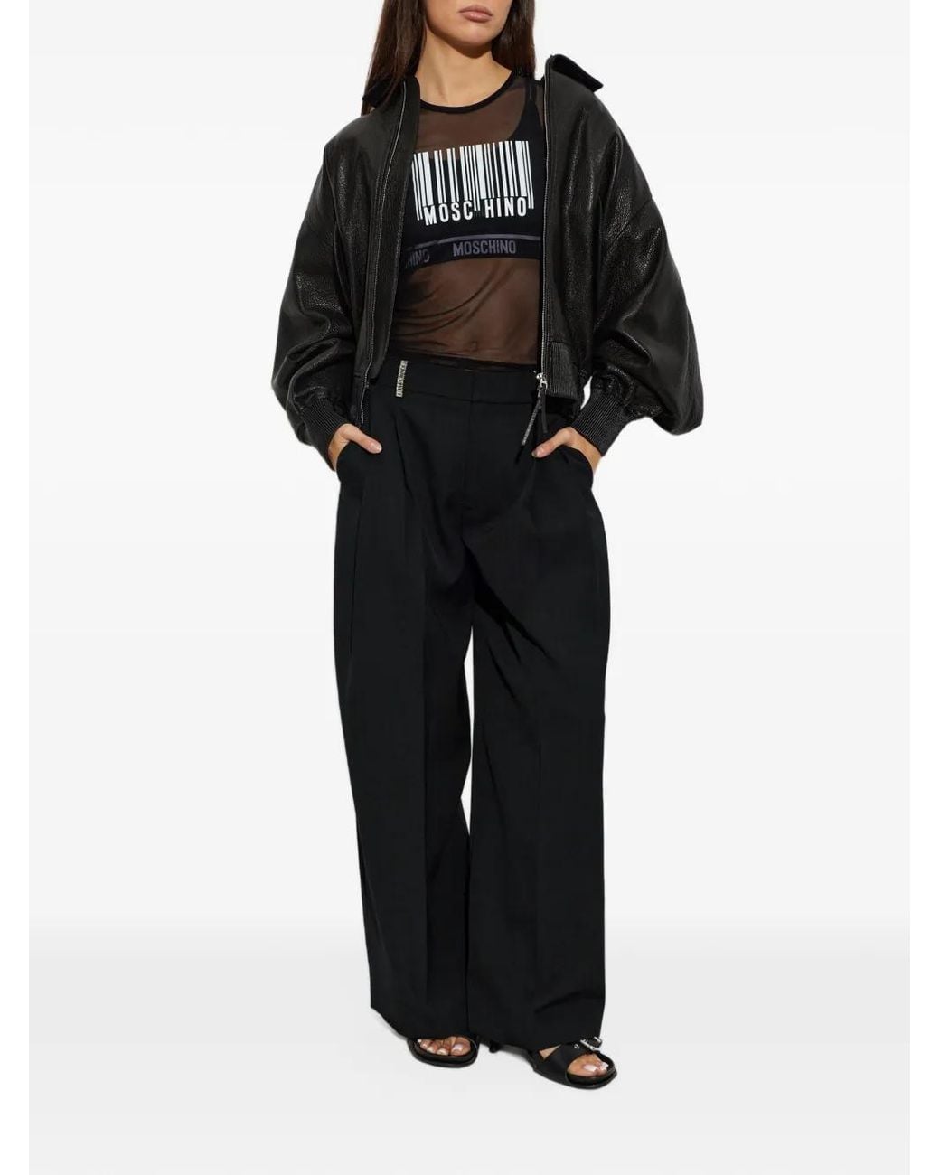Moschino Black Mesh Logo-Print T-Shirt