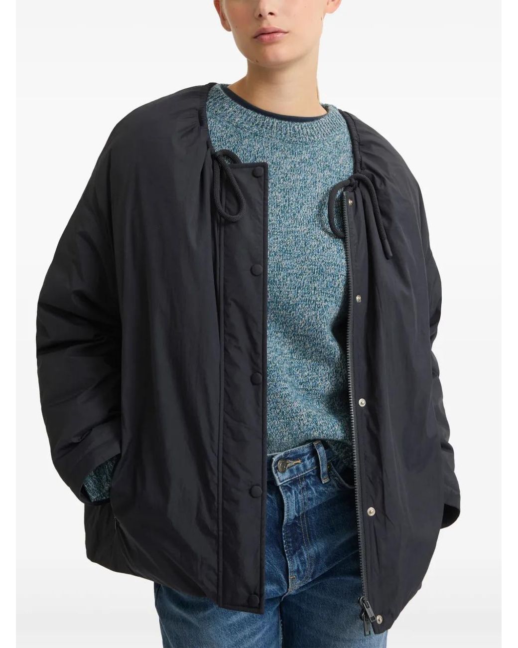 Yves Salomon Blue Drawstring-Neck Down Jacket