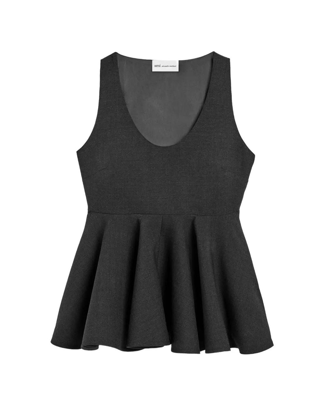 AMI Black Peplum Sleeveless Wool Top