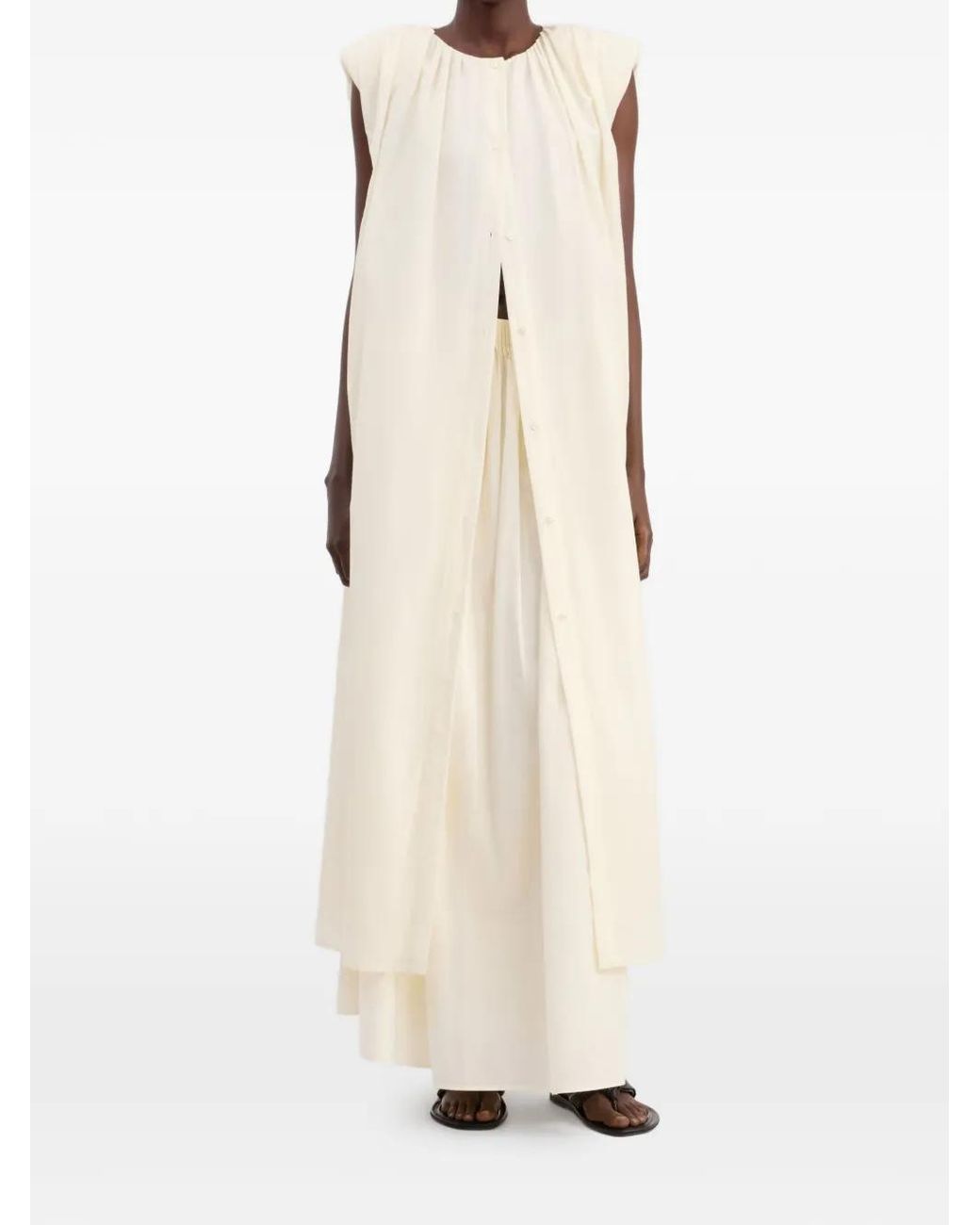 Loulou de Saison White Button-Fastening Midi Dress
