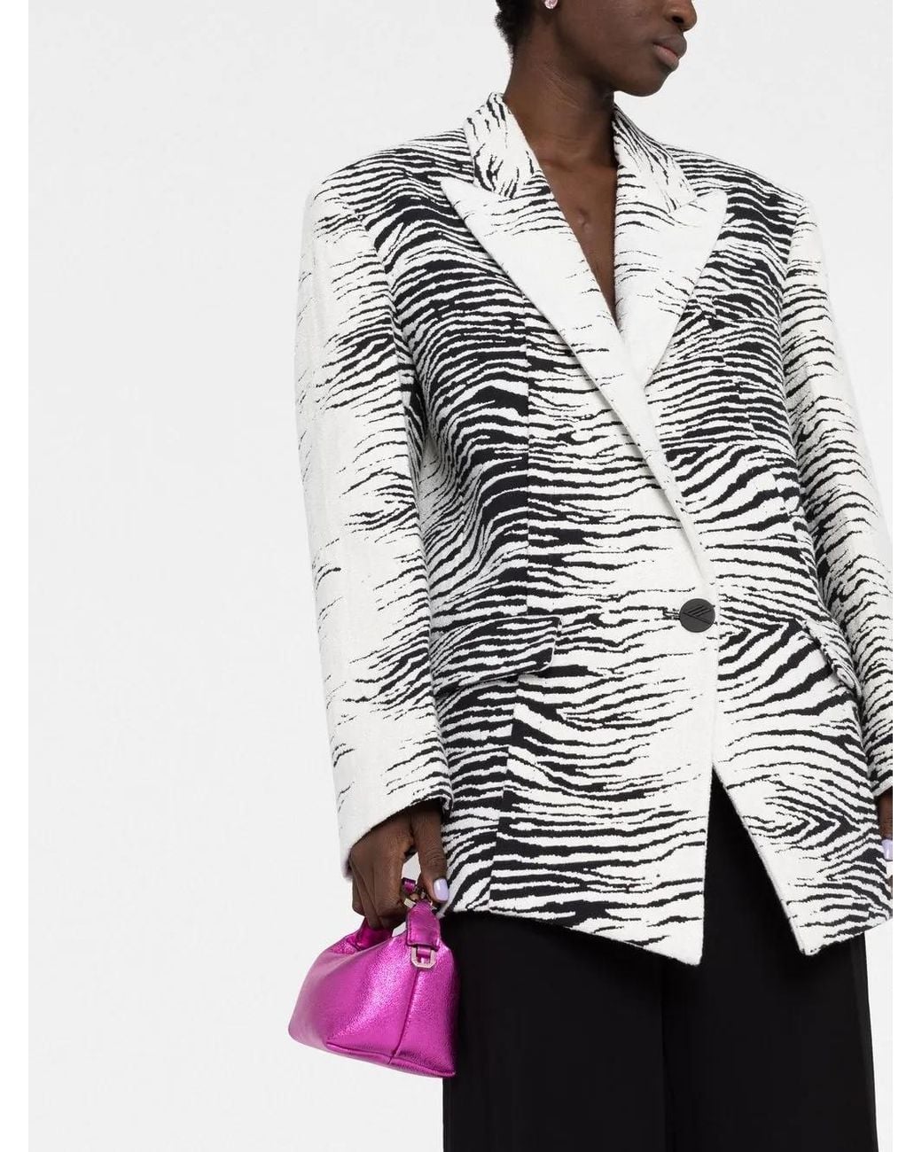 The Attico Black Zebra-print Single-breasted Blazer